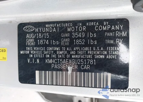 2016 Hyundai Accent Se из США, поврежденный, VIN KMHCT5AEXGU251781